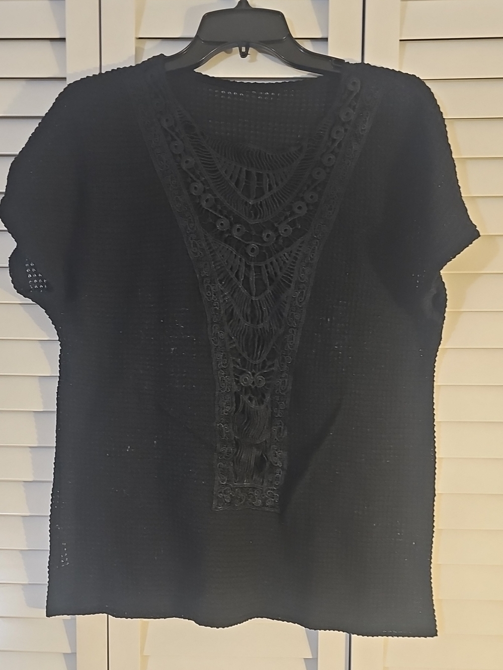 SHEIN Black Crochet Front Short-Sleeve Tunic Top